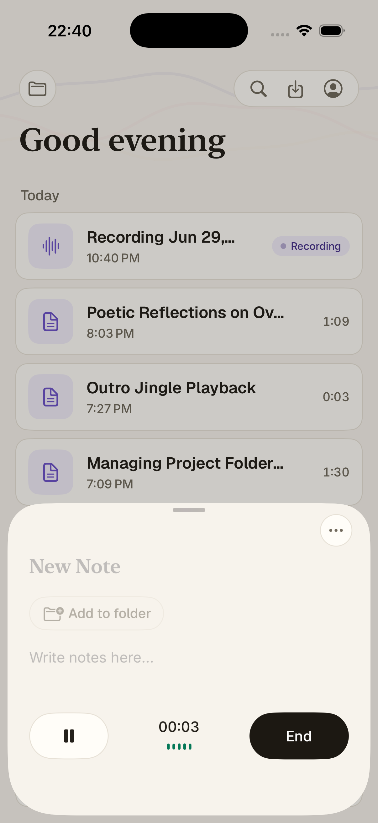 Canto recording a session, with live notes
